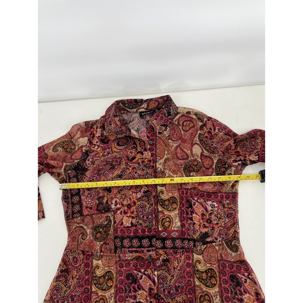 Studio by Liz Claiborne Button Down Shirt Blouse Womens Sz 6 Paisley Red Maroon - Picture 5 of 11